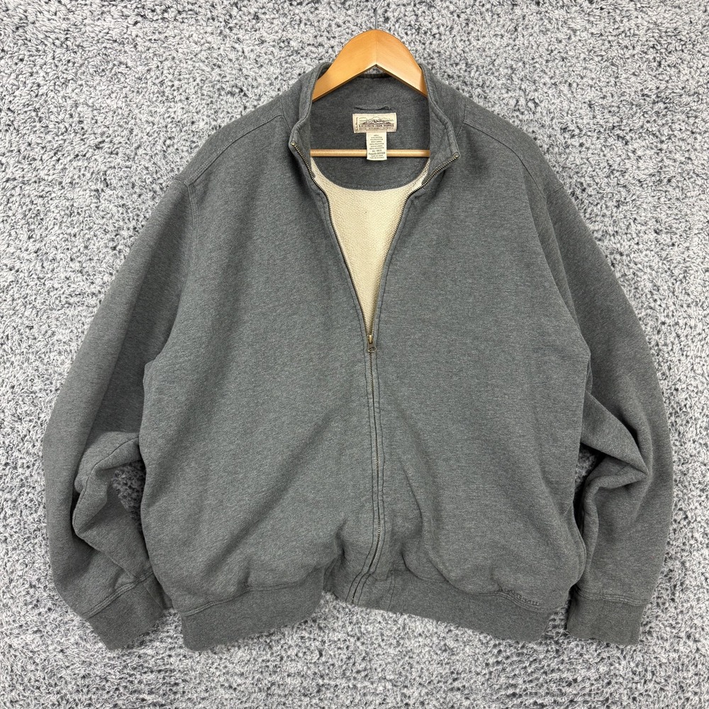 LL Bean Katahdin Iron Works Jacket Mens XL Gray Fleece Lined Heavy Sweatshirt